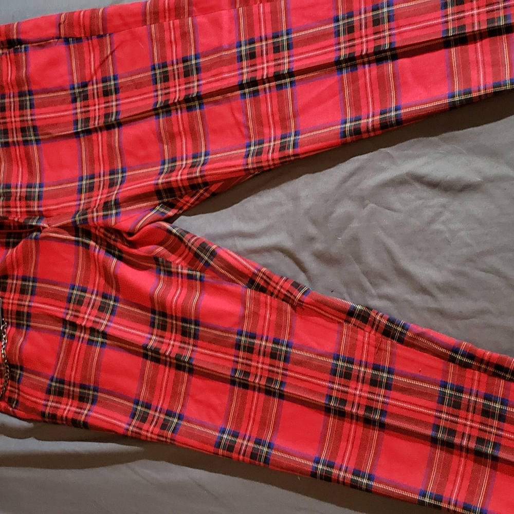 Skinny red plaid pants